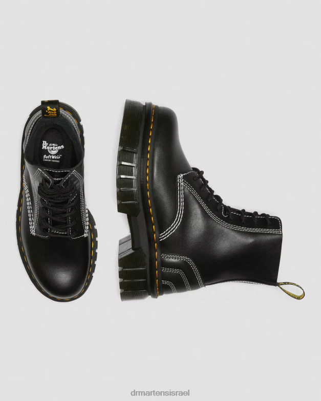 מגפי שרוכים פלטפורמה מעור תפר לבן Dr. Martens נאפה לוקס שחורה הַנעָלָה N8BB8166