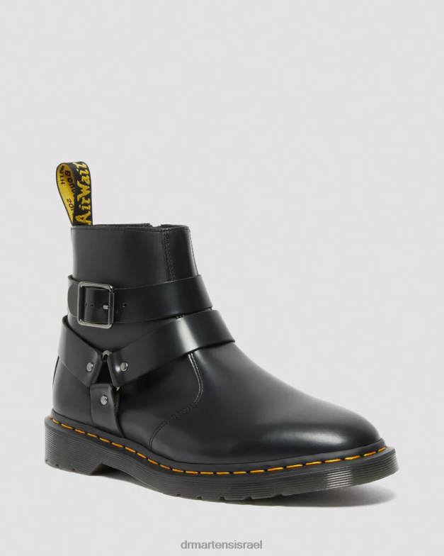 רתמת עור ג'יימס מגפי צ'לסי Dr. Martens שחור מלוטש חלק הַנעָלָה N8BB8188