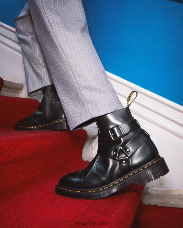 רתמת עור ג'יימס מגפי צ'לסי Dr. Martens שחור מלוטש חלק הַנעָלָה N8BB8188