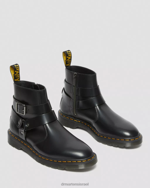 רתמת עור ג'יימס מגפי צ'לסי Dr. Martens שחור מלוטש חלק הַנעָלָה N8BB8188