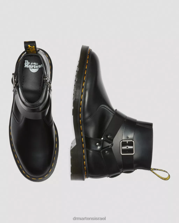 רתמת עור ג'יימס מגפי צ'לסי Dr. Martens שחור מלוטש חלק הַנעָלָה N8BB8188