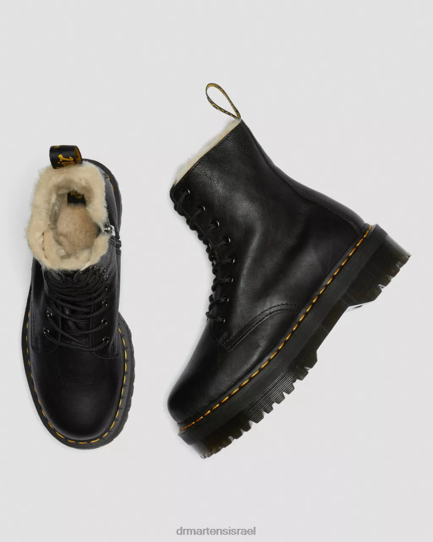 פלטפורמות מרופדות מעור מגפי ג'דון פרווה מלאכותית Dr. Martens פיזה שחורה הַנעָלָה N8BB8207