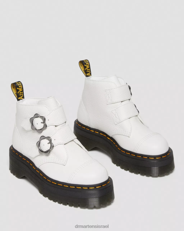 מגפי פלטפורמה מעור אבזם פרח דבון Dr. Martens נאפה לבן טחון הַנעָלָה N8BB8213