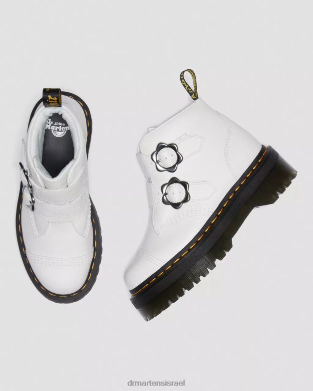 מגפי פלטפורמה מעור אבזם פרח דבון Dr. Martens נאפה לבן טחון הַנעָלָה N8BB8213