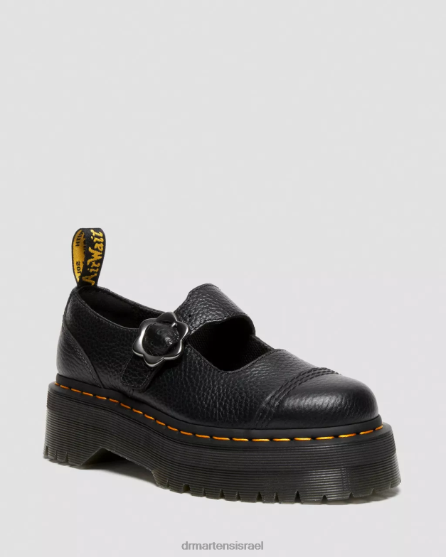 נעלי פלטפורמה מעור עם אבזם פרח אדינה Dr. Martens נאפה טחינה שחורה הַנעָלָה N8BB8226