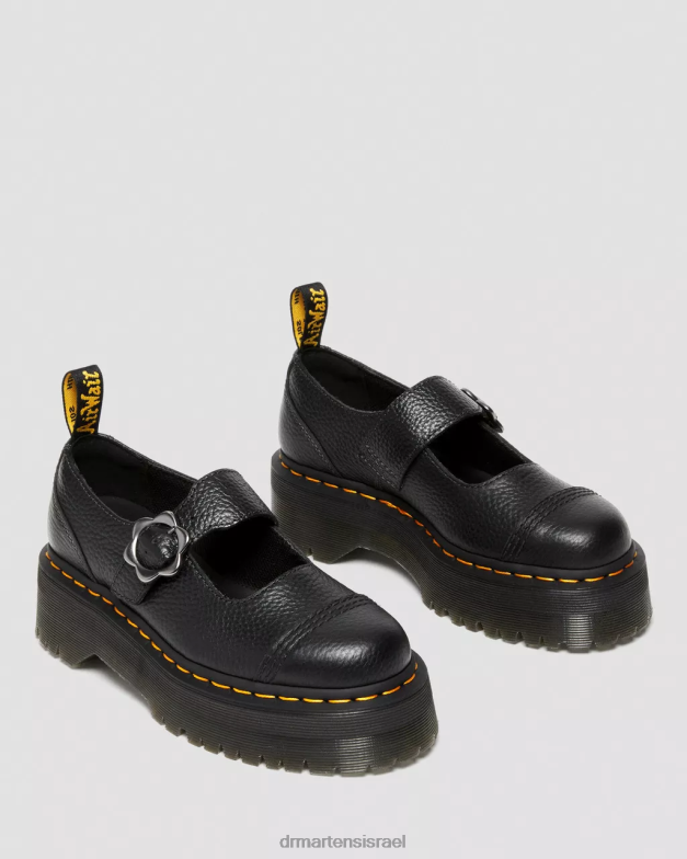 נעלי פלטפורמה מעור עם אבזם פרח אדינה Dr. Martens נאפה טחינה שחורה הַנעָלָה N8BB8226