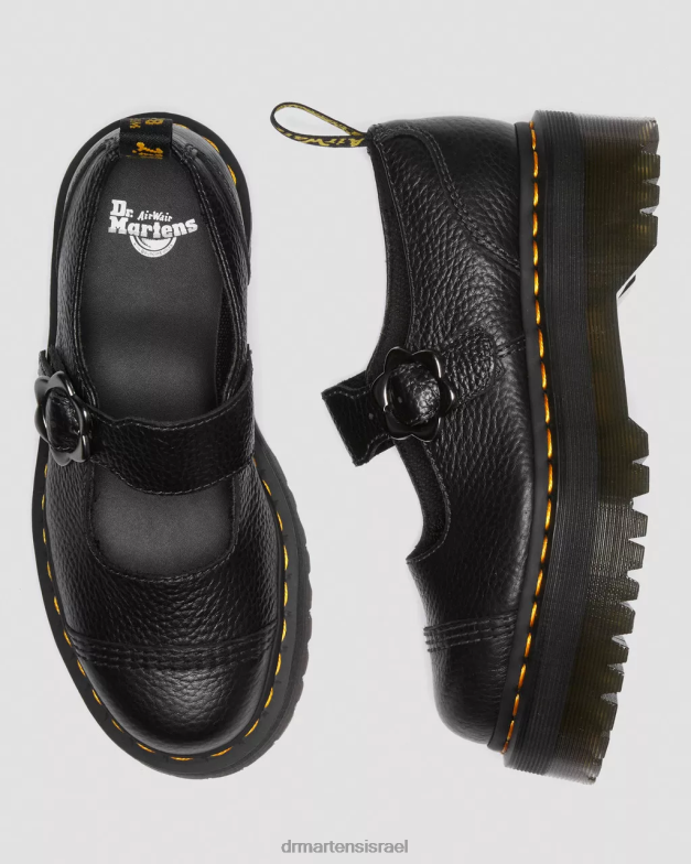 נעלי פלטפורמה מעור עם אבזם פרח אדינה Dr. Martens נאפה טחינה שחורה הַנעָלָה N8BB8226