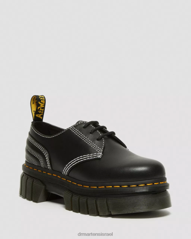 נעלי פלטפורמה מעור לבן תפר אודריק Dr. Martens נאפה לוקס שחורה הַנעָלָה N8BB8233