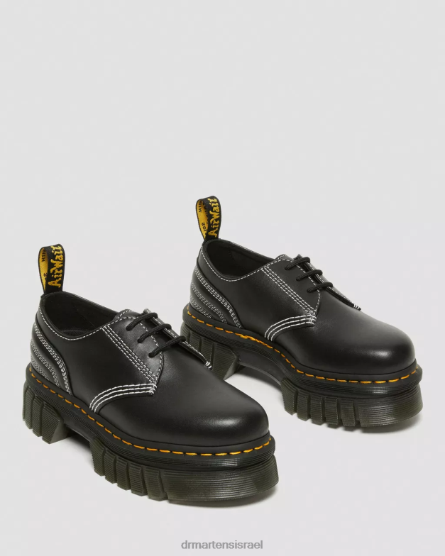 נעלי פלטפורמה מעור לבן תפר אודריק Dr. Martens נאפה לוקס שחורה הַנעָלָה N8BB8233