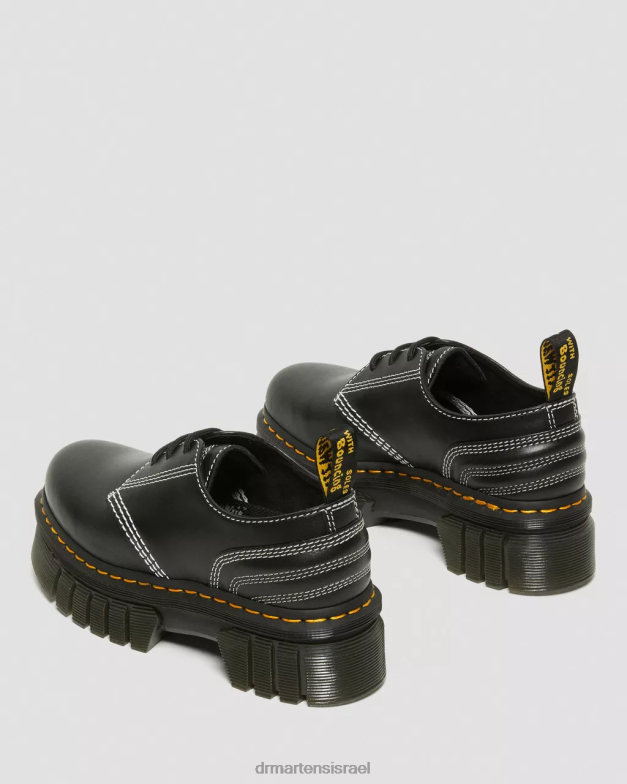 נעלי פלטפורמה מעור לבן תפר אודריק Dr. Martens נאפה לוקס שחורה הַנעָלָה N8BB8233