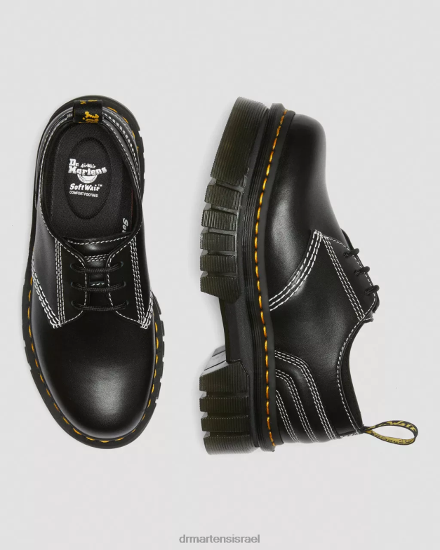 נעלי פלטפורמה מעור לבן תפר אודריק Dr. Martens נאפה לוקס שחורה הַנעָלָה N8BB8233