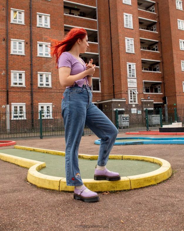 נעלי פלטפורמה מעור עם אבזם פרח אדינה Dr. Martens נאפה טחינה לילך הַנעָלָה N8BB8241