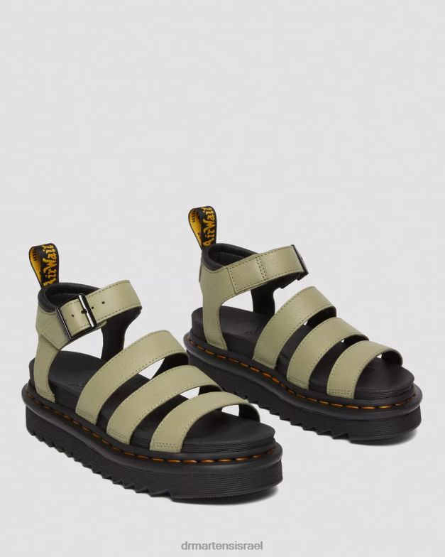 סנדלי רצועת עור בלייר פיזה Dr. Martens זית חיוור פיזה הַנעָלָה N8BB8261