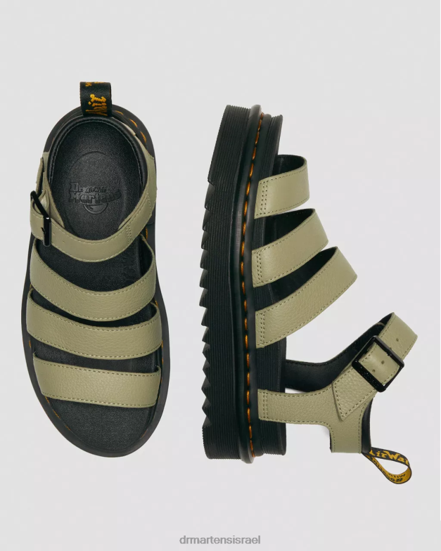 סנדלי רצועת עור בלייר פיזה Dr. Martens זית חיוור פיזה הַנעָלָה N8BB8261