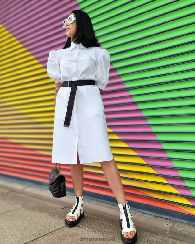 סנדלי רצועת עור עם רוכסן של אולסון Dr. Martens נאפה לבן טחון הַנעָלָה N8BB8266