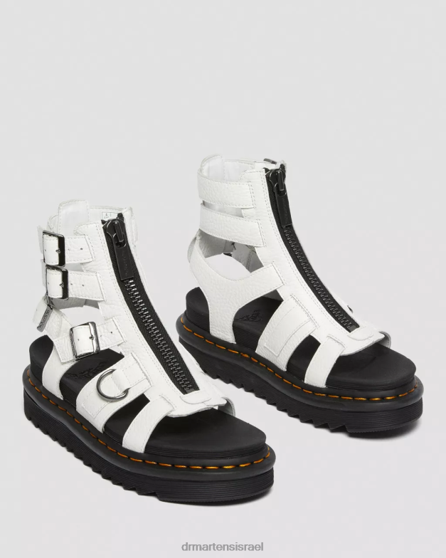 סנדלי רצועת עור עם רוכסן של אולסון Dr. Martens נאפה לבן טחון הַנעָלָה N8BB8266