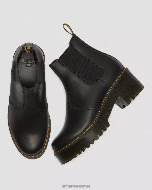 מגפי צ'לסי פלטפורמת עור רומטי וויומינג Dr. Martens ויומינג מבריק שחור הַנעָלָה N8BB842