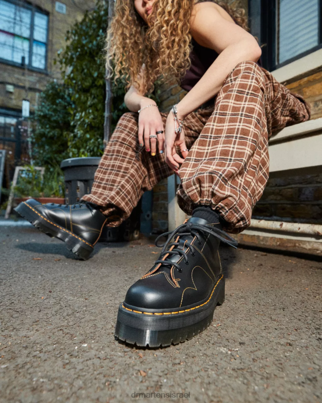 מגפי קוף פלטפורמת כנסייה Dr. Martens וינטג' שחור חלק הַנעָלָה N8BB848