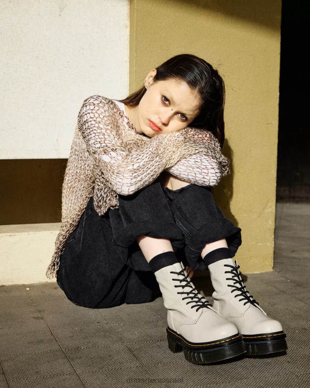 מגפי קרסול פלטפורמה מעור נפה אודריק Dr. Martens נאפה לוקס אפור מרוצף אבן הַנעָלָה N8BB898