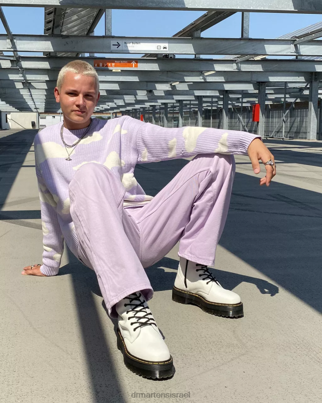 פלטפורמות עור חלקות למגפי jadon Dr. Martens לבן מלוטש חלק הַנעָלָה N8BB820