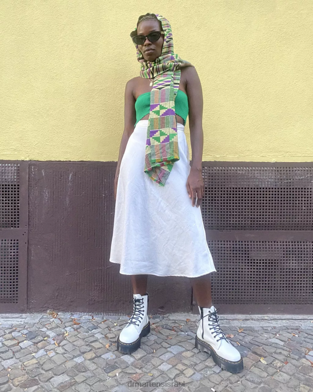 פלטפורמות עור חלקות למגפי jadon Dr. Martens לבן מלוטש חלק הַנעָלָה N8BB820