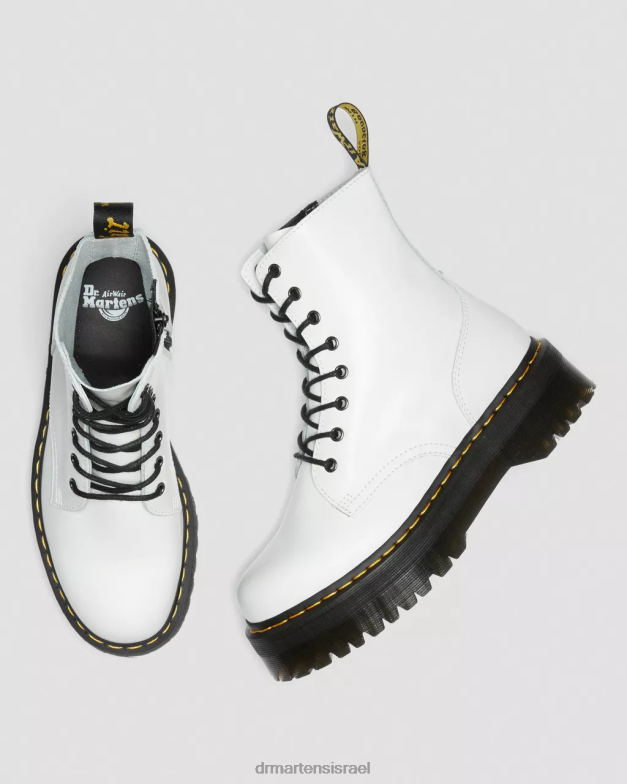פלטפורמות עור חלקות למגפי jadon Dr. Martens לבן מלוטש חלק הַנעָלָה N8BB820