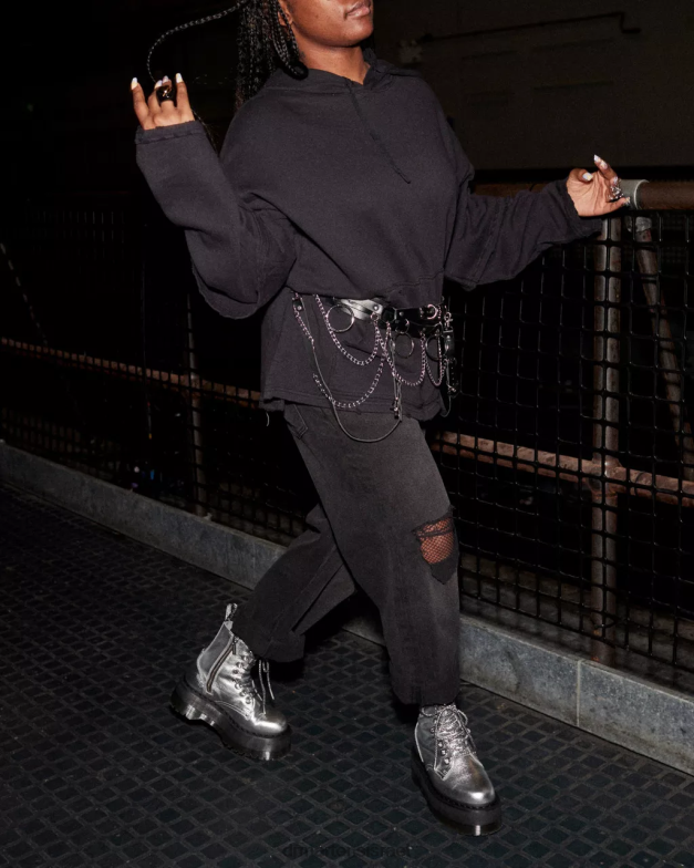 פלטפורמות עור מתכתיות של jadon max Dr. Martens מכסה מתכתי כסף מתכתי הַנעָלָה N8BB8185