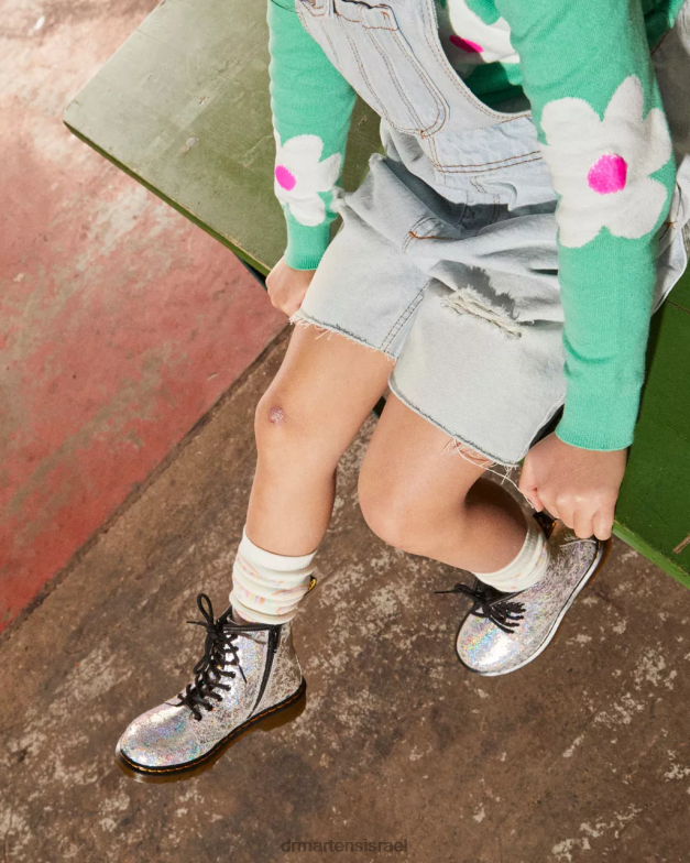 מגפי שרוכים מתכתיים מדגם junior 1460 Dr. Martens קרינקל דיסקו מטאלי אפור הַנעָלָה N8BB8457
