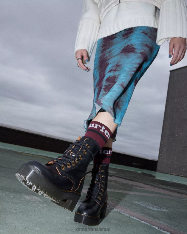 מגפי עור חלקים של leona וינטג' Dr. Martens וינטג' שחור חלק הַנעָלָה N8BB8205