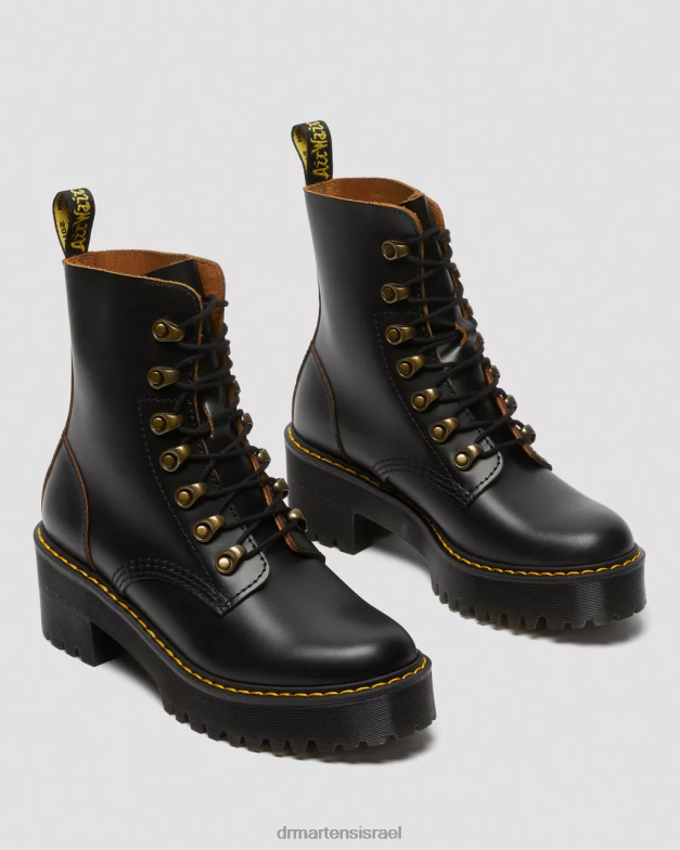 מגפי עור חלקים של leona וינטג' Dr. Martens וינטג' שחור חלק הַנעָלָה N8BB8205