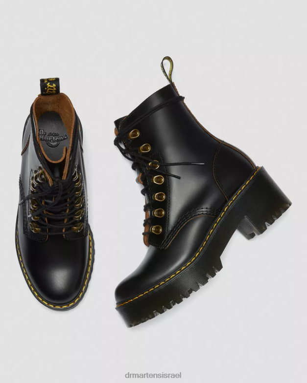מגפי עור חלקים של leona וינטג' Dr. Martens וינטג' שחור חלק הַנעָלָה N8BB8205