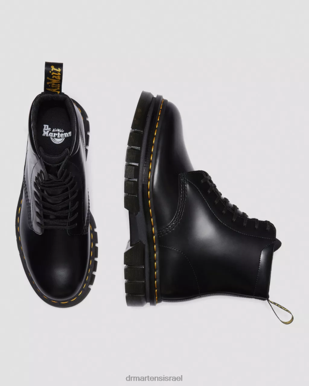 מגפי שרוכים מעור חלק של rikard Dr. Martens שחור מלוטש חלק הַנעָלָה N8BB8136