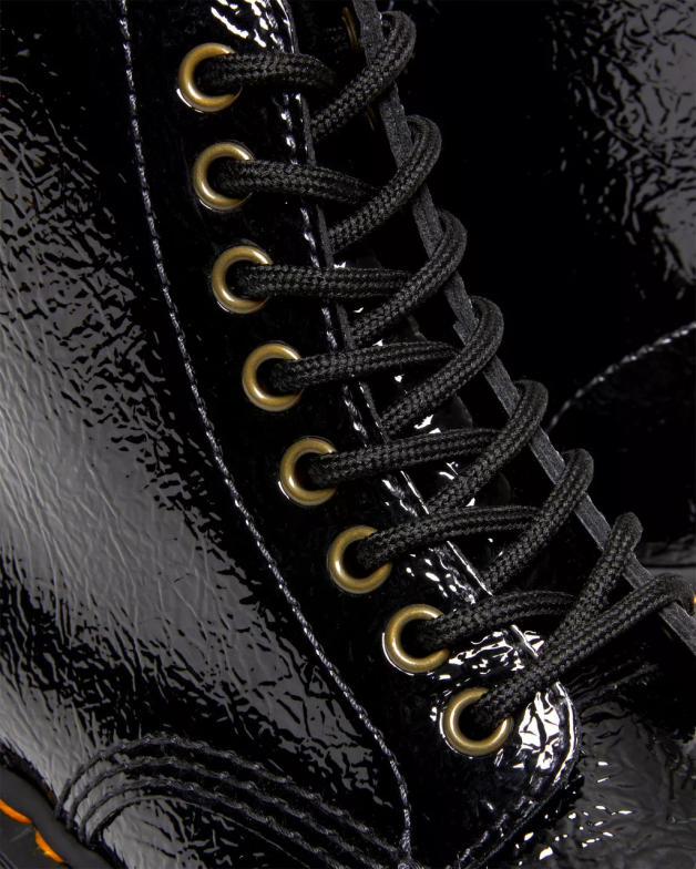 מגפי פלטפורמה מעור לכה במצוקה של sinclair Dr. Martens פטנט במצוקה שחור הַנעָלָה N8BB8118