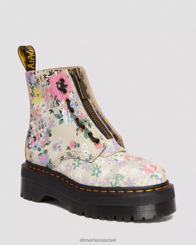 מגפי פלטפורמה מעור פרחוני של sinclair Dr. Martens צללית פרחונית בצבע בז' קלף הַנעָלָה N8BB8143