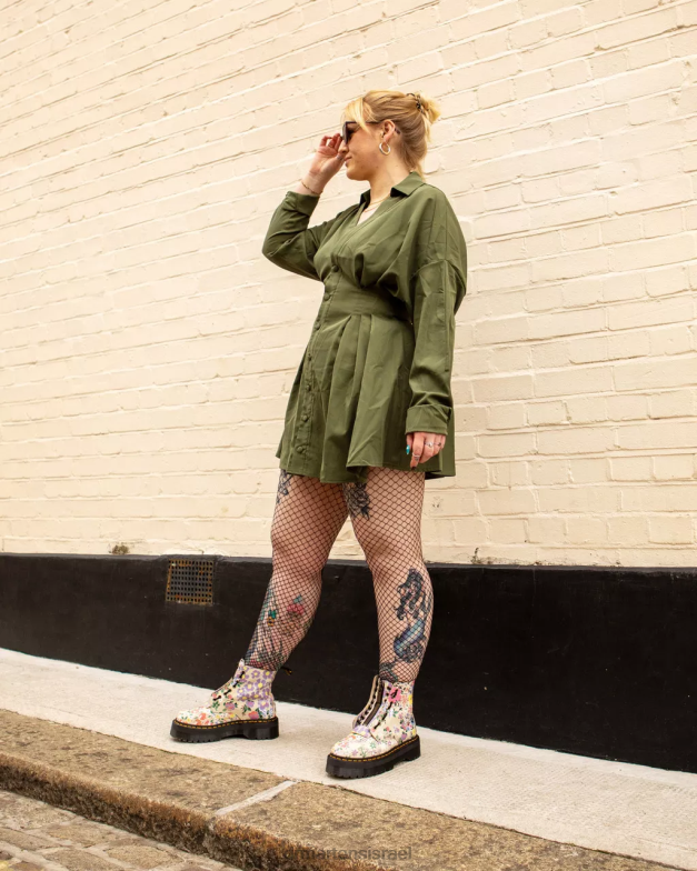 מגפי פלטפורמה מעור פרחוני של sinclair Dr. Martens צללית פרחונית בצבע בז' קלף הַנעָלָה N8BB8143