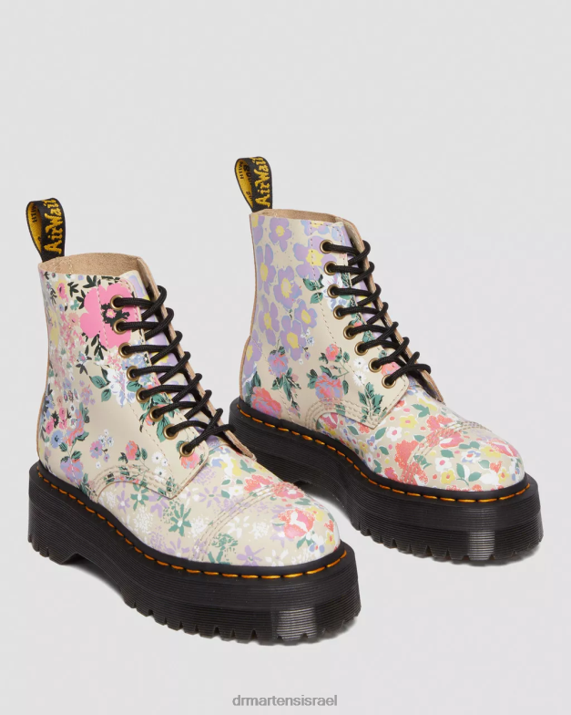 מגפי פלטפורמה מעור פרחוני של sinclair Dr. Martens צללית פרחונית בצבע בז' קלף הַנעָלָה N8BB8143