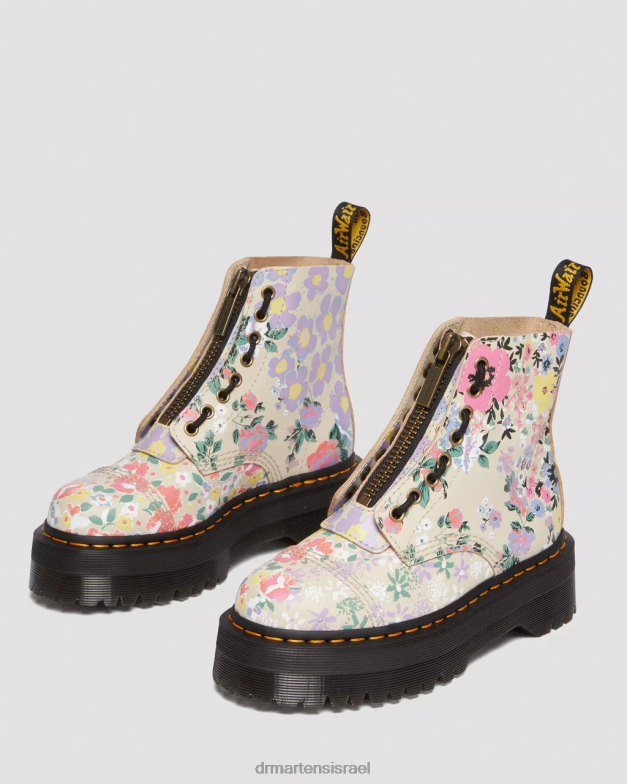 מגפי פלטפורמה מעור פרחוני של sinclair Dr. Martens צללית פרחונית בצבע בז' קלף הַנעָלָה N8BB8143