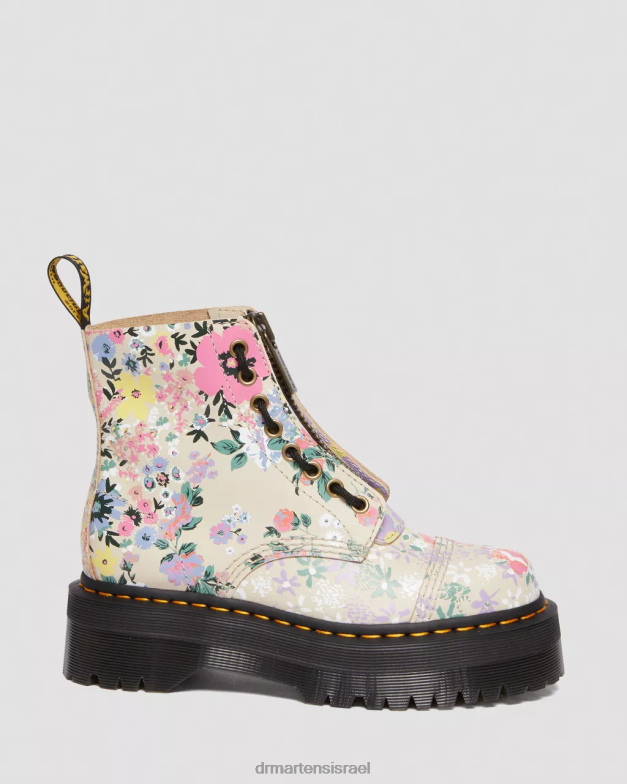 מגפי פלטפורמה מעור פרחוני של sinclair Dr. Martens צללית פרחונית בצבע בז' קלף הַנעָלָה N8BB8143