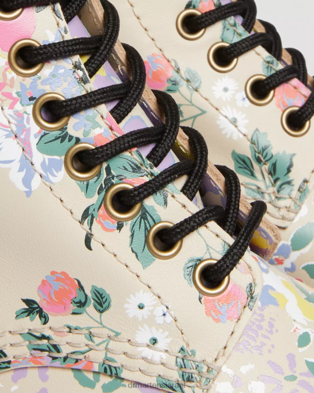 מגפי פלטפורמה מעור פרחוני של sinclair Dr. Martens צללית פרחונית בצבע בז' קלף הַנעָלָה N8BB8143