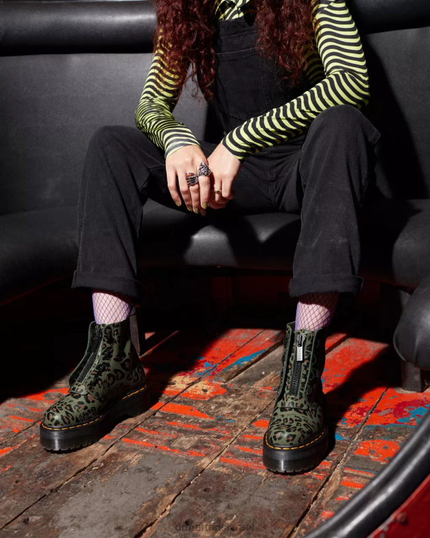 מגפי פלטפורמה בהדפס נמר מעוות של sinclair Dr. Martens מאש אפ פרחוני ירוק חאקי k hydro הַנעָלָה N8BB8128