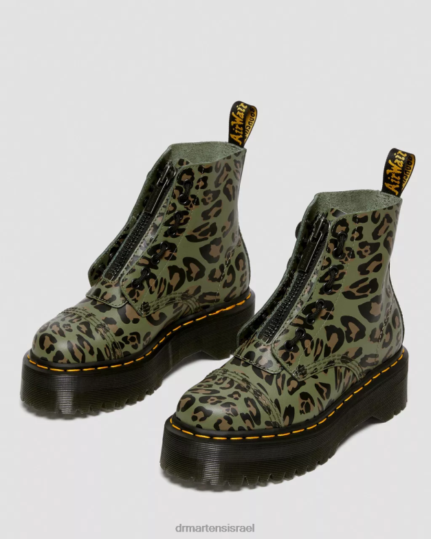 מגפי פלטפורמה בהדפס נמר מעוות של sinclair Dr. Martens מאש אפ פרחוני ירוק חאקי k hydro הַנעָלָה N8BB8128