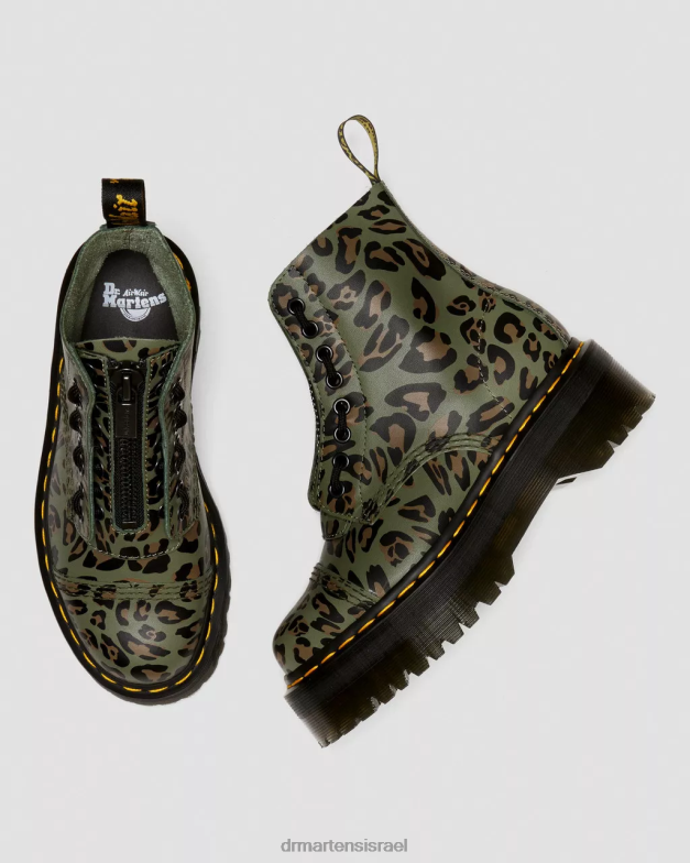 מגפי פלטפורמה בהדפס נמר מעוות של sinclair Dr. Martens מאש אפ פרחוני ירוק חאקי k hydro הַנעָלָה N8BB8128