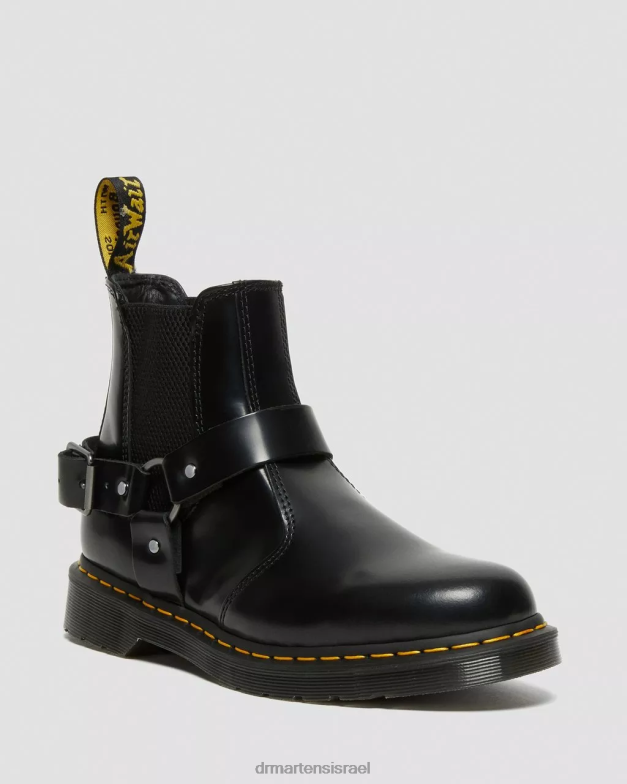 מגפי אבזם מעור חלק של wincox Dr. Martens שחור מלוטש חלק הַנעָלָה N8BB8134