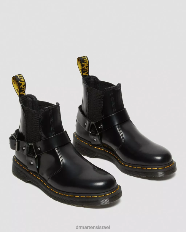 מגפי אבזם מעור חלק של wincox Dr. Martens שחור מלוטש חלק הַנעָלָה N8BB8134