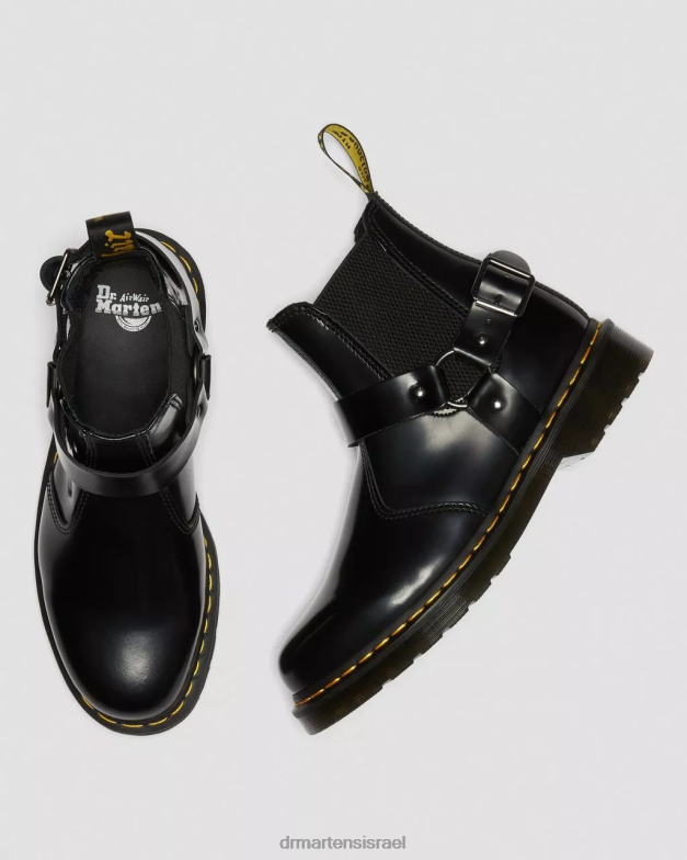 מגפי אבזם מעור חלק של wincox Dr. Martens שחור מלוטש חלק הַנעָלָה N8BB8134